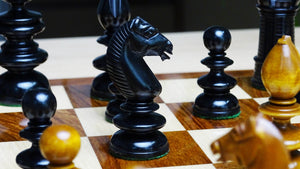 Circa 1840 Pre-Staunton Calvert Library Size Chessmen in Genuine Ebony & Antiqued Boxwood - 3.3 Inch King