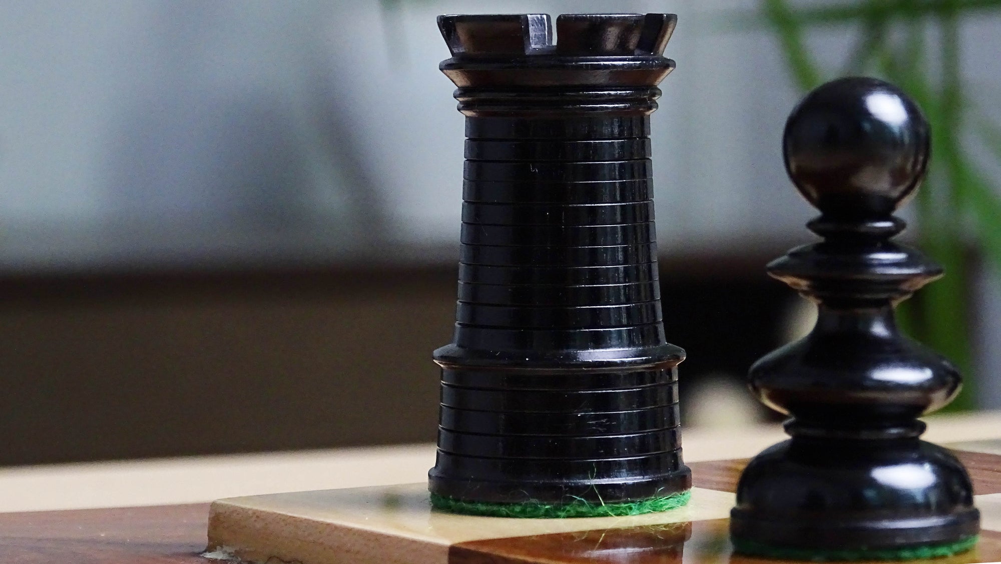 Circa 1840 Pre-Staunton Calvert Library Size Chessmen in Genuine Ebony & Antiqued Boxwood - 3.3 Inch King