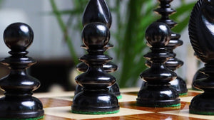 Circa 1840 Pre-Staunton Calvert Library Size Chessmen in Genuine Ebony & Antiqued Boxwood - 3.3 Inch King