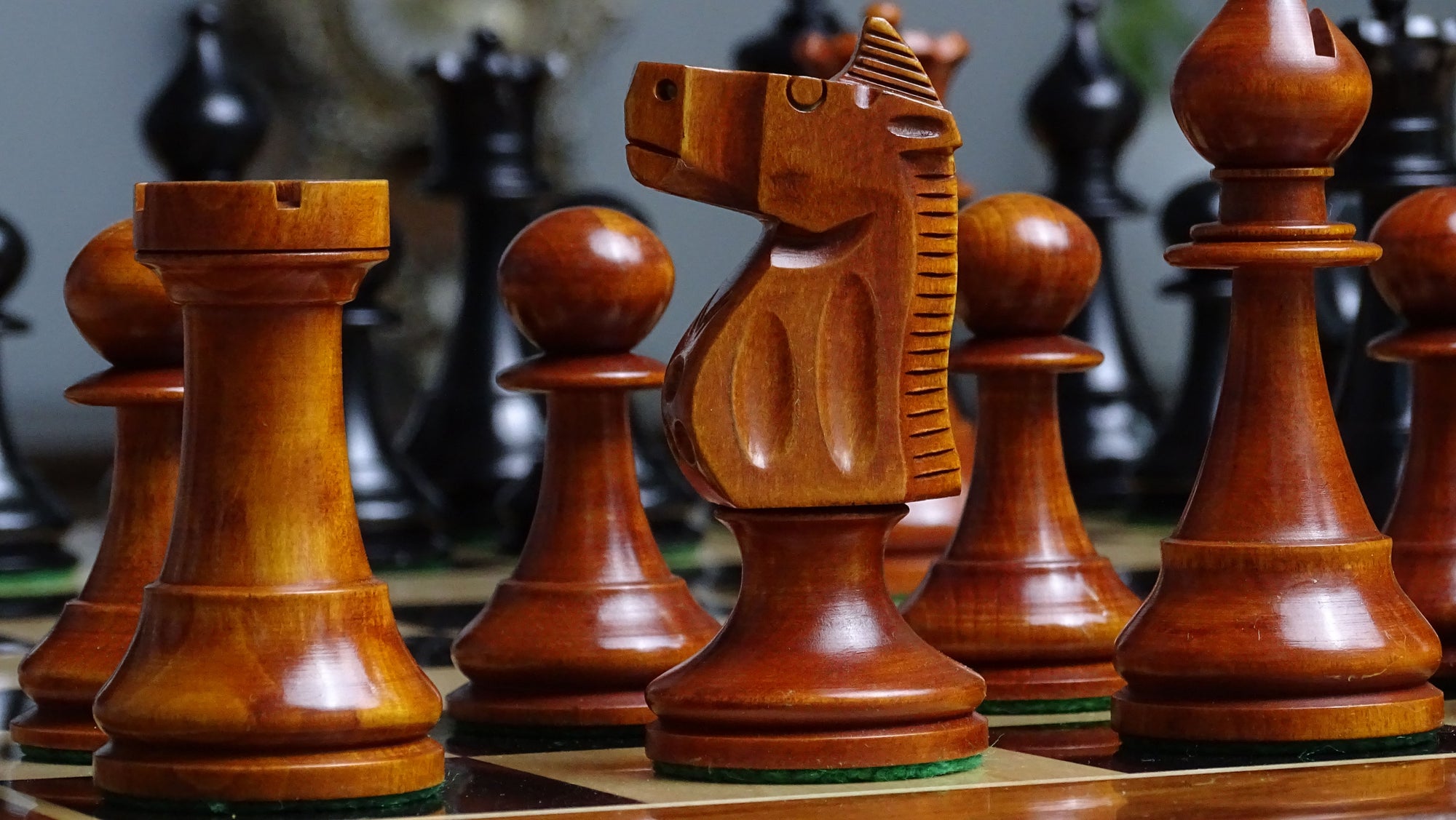 The 1973 Philippines Repro International Tournament Chess Pieces in 4.2 Inch King Ebonized & Antique Boxwood - 1350 Grams