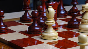 The Repro of 1973 Petropolis Interzonal Tournament World Chess Championship Weighted Chessmen in Padauk & Boxwood 4.25" - 2000 Grams Weight