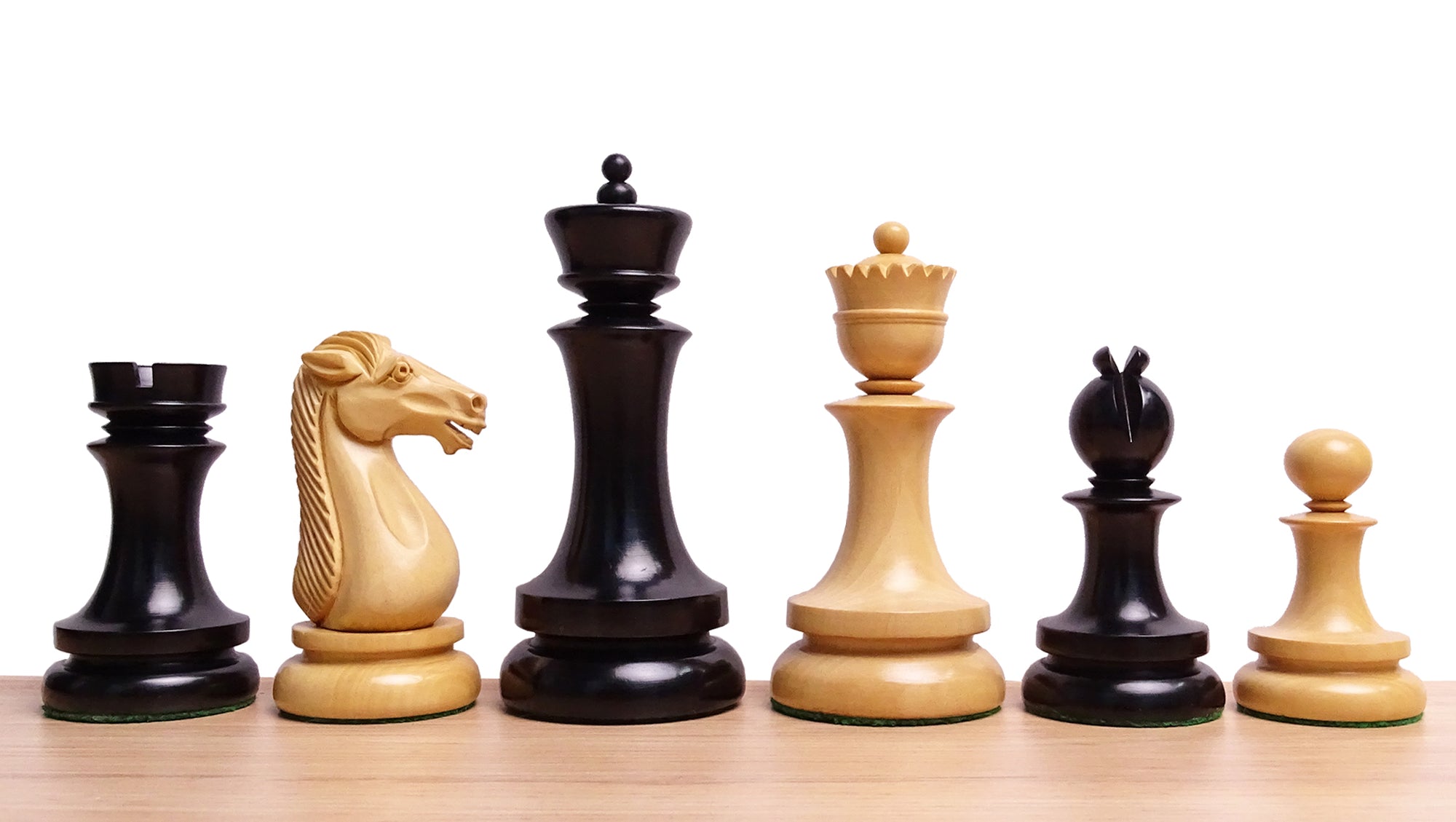 4.5 Inch Dublin Pattern Historical Luxury Triple Weighted Chess Pieces in Ebony & Boxwood with Two King Finials