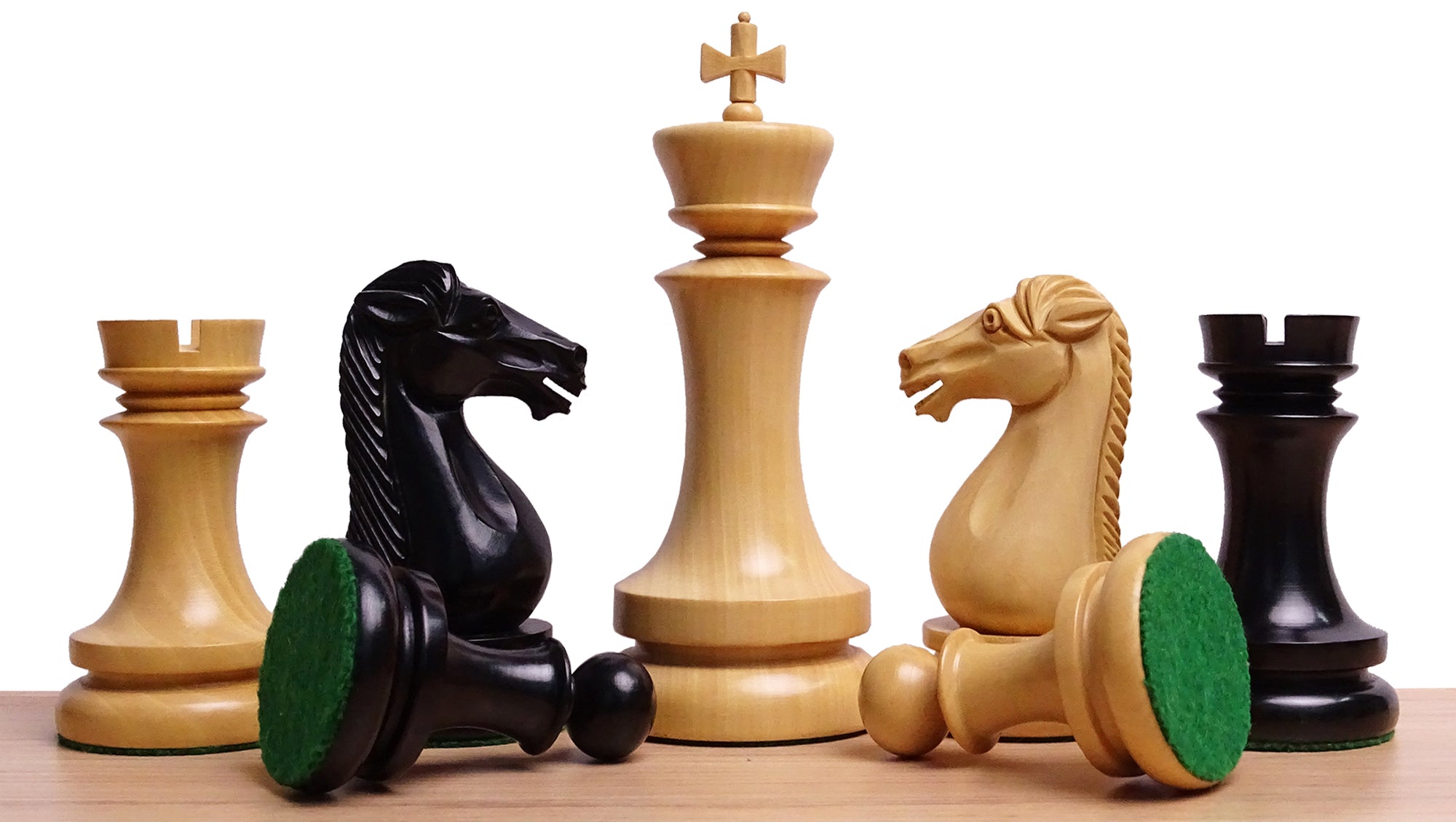 4.5" Dublin Pattern Historical Luxury Triple Weighted Chess Pieces in Ebony & Boxwood with Interchangeable King Finials - 2250 grams