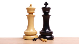 4.5" Dublin Pattern Historical Luxury Triple Weighted Chess Pieces in Ebony & Boxwood with Interchangeable King Finials - 2250 grams