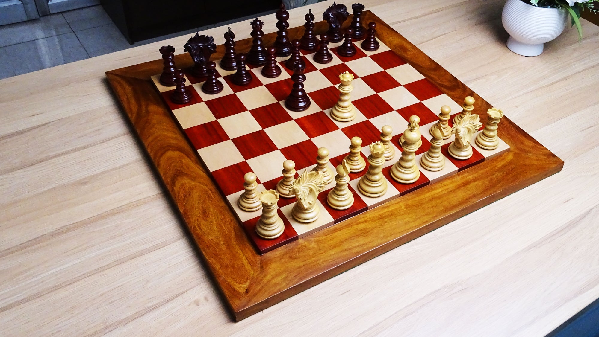 The 4.2" Zeus Series Luxury Chess Pieces Triple Weighted in Padauk Wood and Boxwood - 2150 Gram Weight