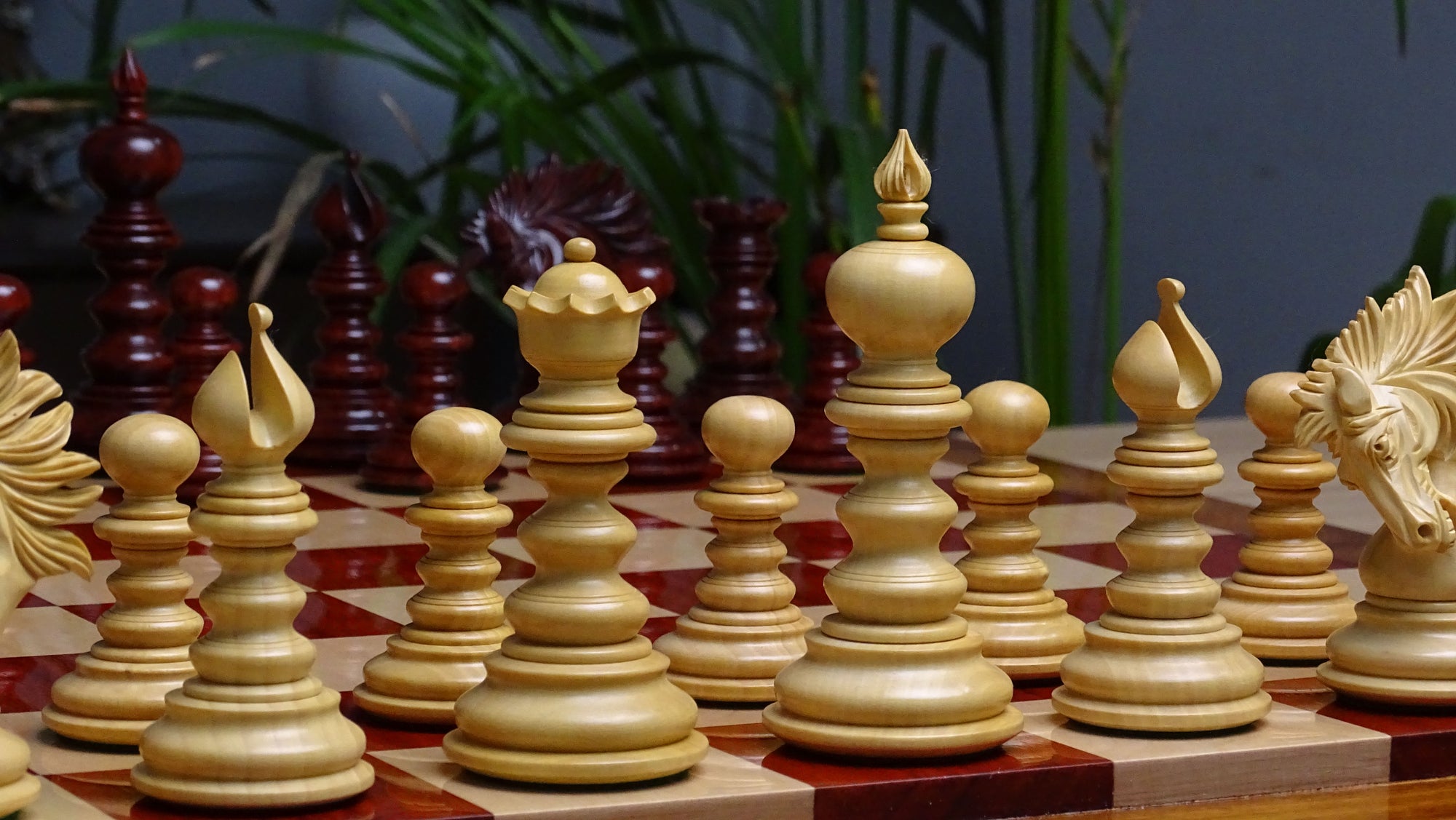 The 4.2" Zeus Series Luxury Chess Pieces Triple Weighted in Padauk Wood and Boxwood - 2150 Gram Weight