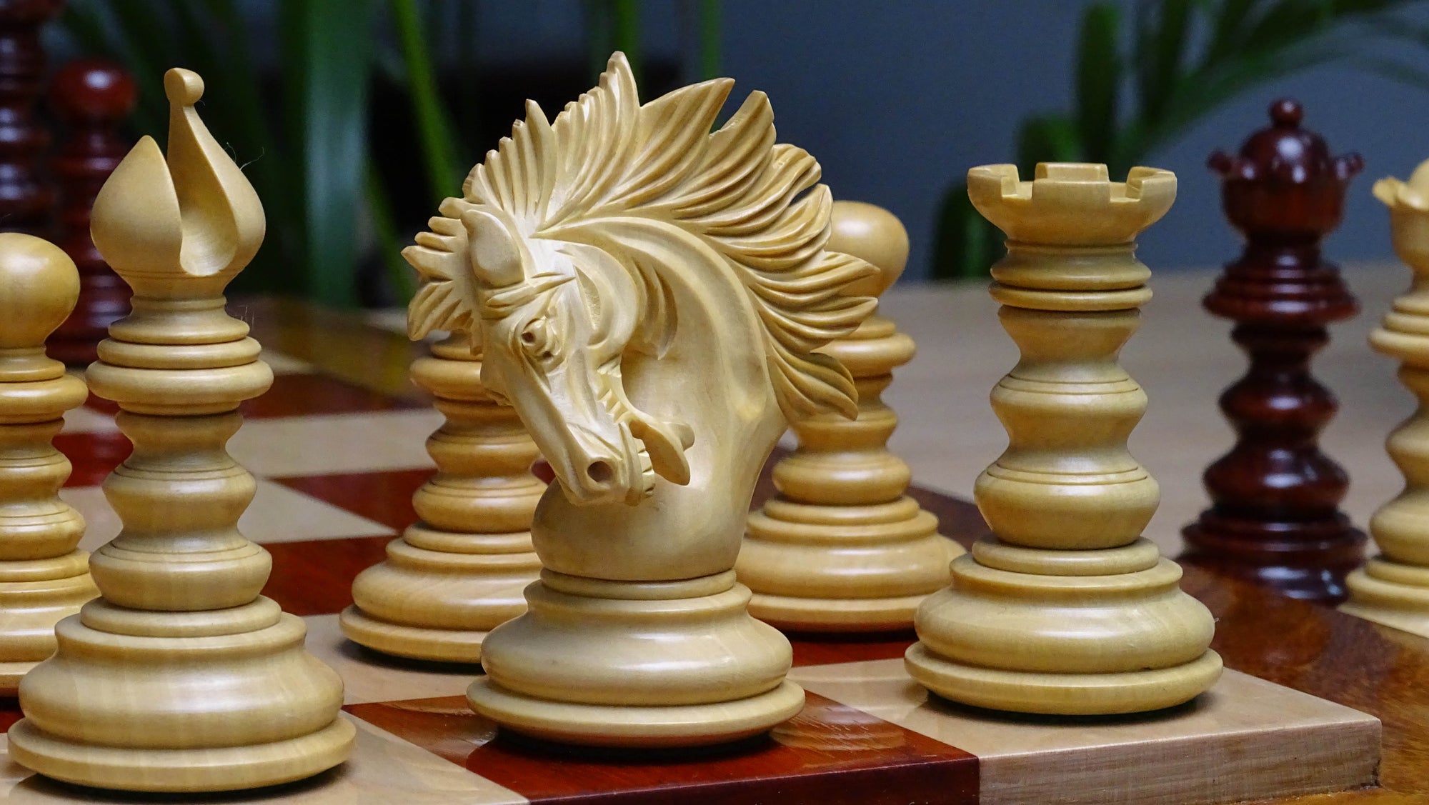 The 4.2" Zeus Series Luxury Chess Pieces Triple Weighted in Padauk Wood and Boxwood - 2150 Gram Weight