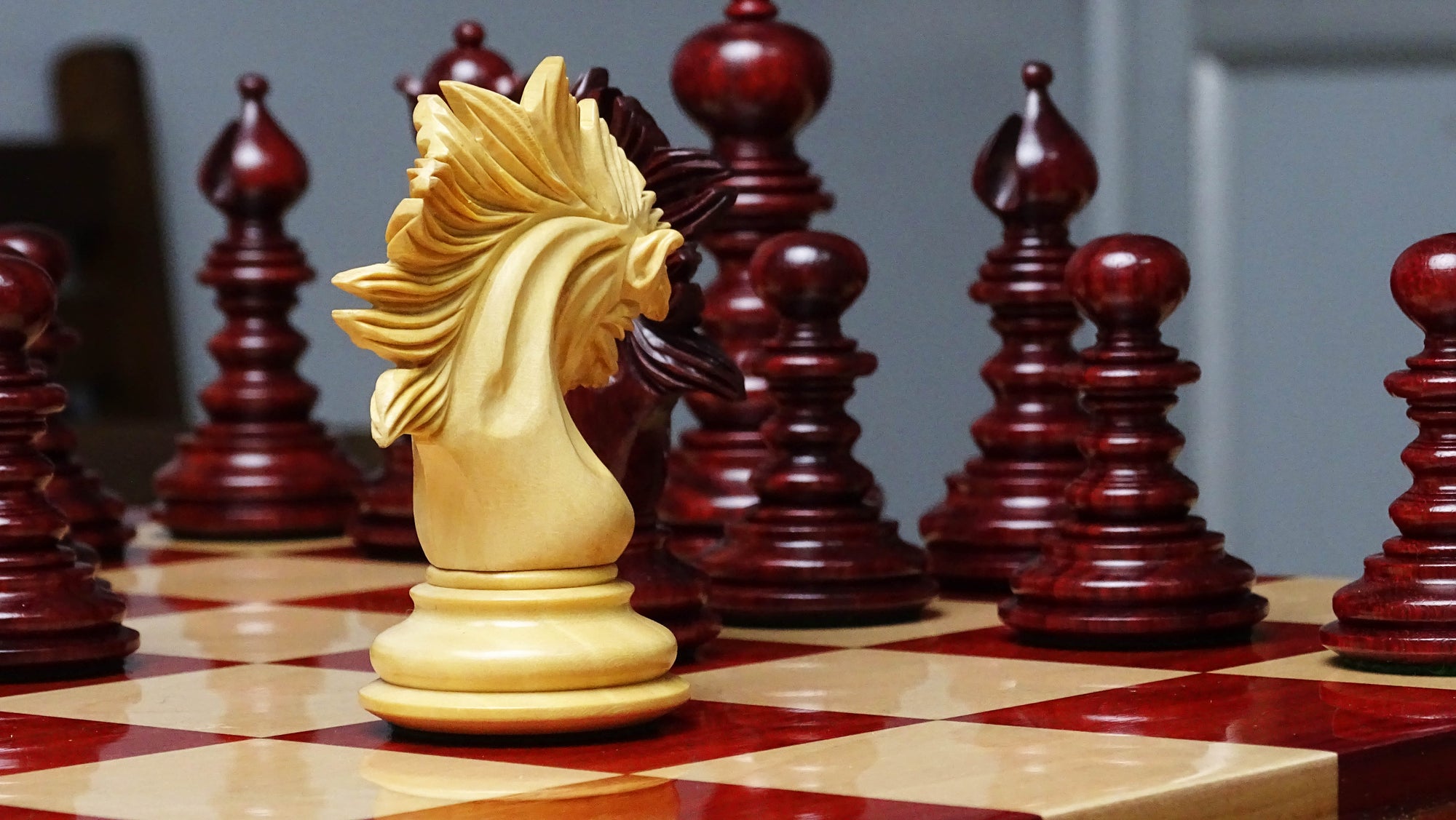 The Zeus Series Luxury Chess Pieces Triple Weighted in Padauk Wood and Boxwood - 4.20 inch King