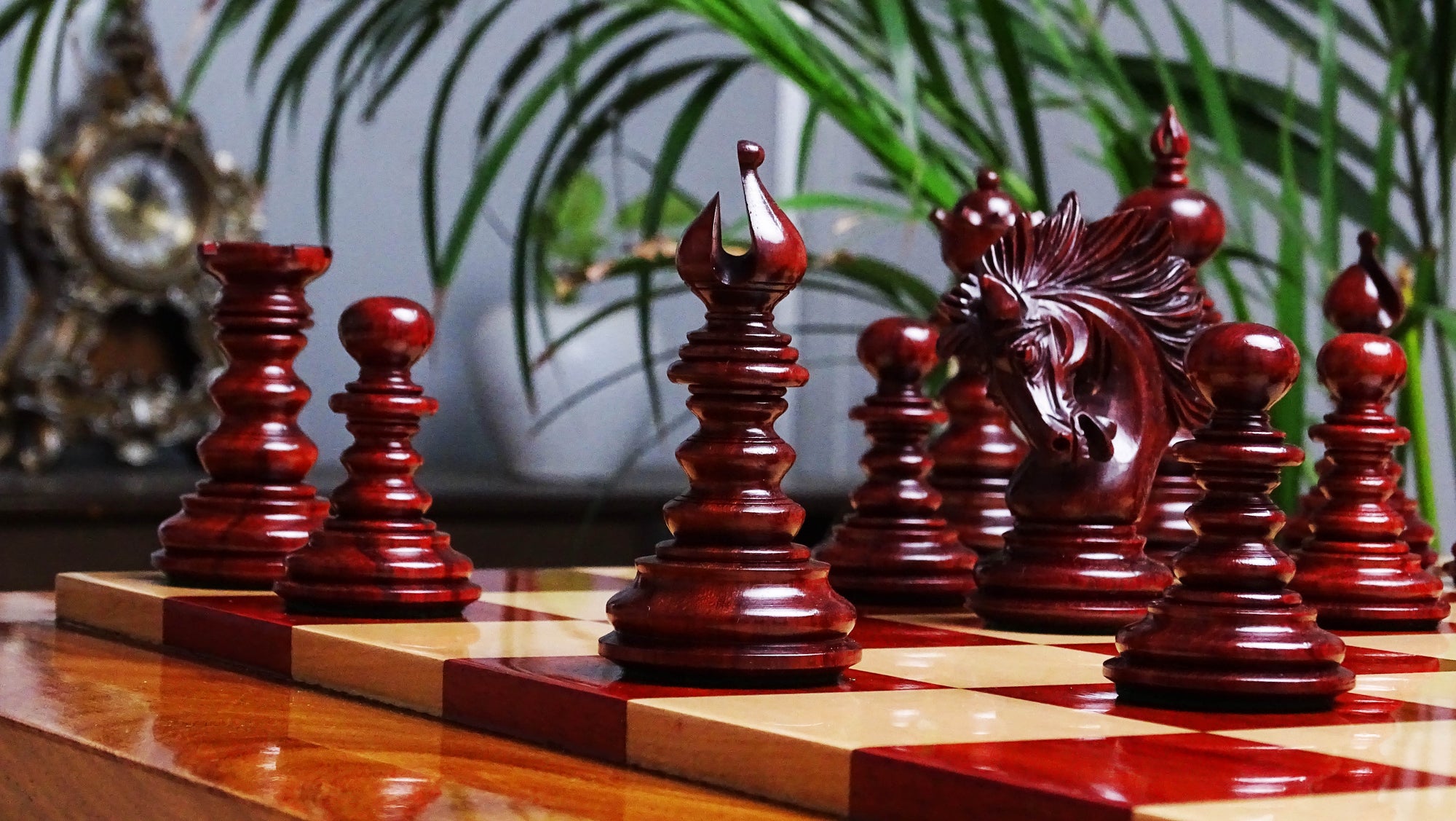 The 4.2" Zeus Series Luxury Chess Pieces Triple Weighted in Padauk Wood and Boxwood - 2150 Gram Weight