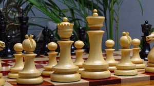 4.5 Inch Dublin Pattern Historical Luxury Triple Weighted Chess Pieces in Ebony & Boxwood with Two King Finials