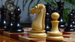 4.5 Inch Dublin Pattern Historical Luxury Triple Weighted Chess Pieces in Ebony & Boxwood with Two King Finials