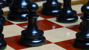 4.5 Inch Dublin Pattern Historical Luxury Triple Weighted Chess Pieces in Ebony & Boxwood with Two King Finials