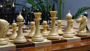 Circa 1950s Soviet Latvian Weighted 3.8 inch Chess Pieces in Ebonized Boxwood - 900 gms Weight