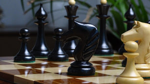 Circa 1950s Soviet Latvian Weighted 3.8 inch Chess Pieces in Ebonized Boxwood - 900 gms Weight