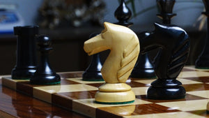 Circa 1950s Soviet Latvian Weighted 3.8 inch Chess Pieces in Ebonized Boxwood - 900 gms Weight