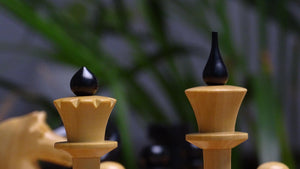 Circa 1950s Soviet Latvian Weighted 3.8 inch Chess Pieces in Ebonized Boxwood - 900 gms Weight