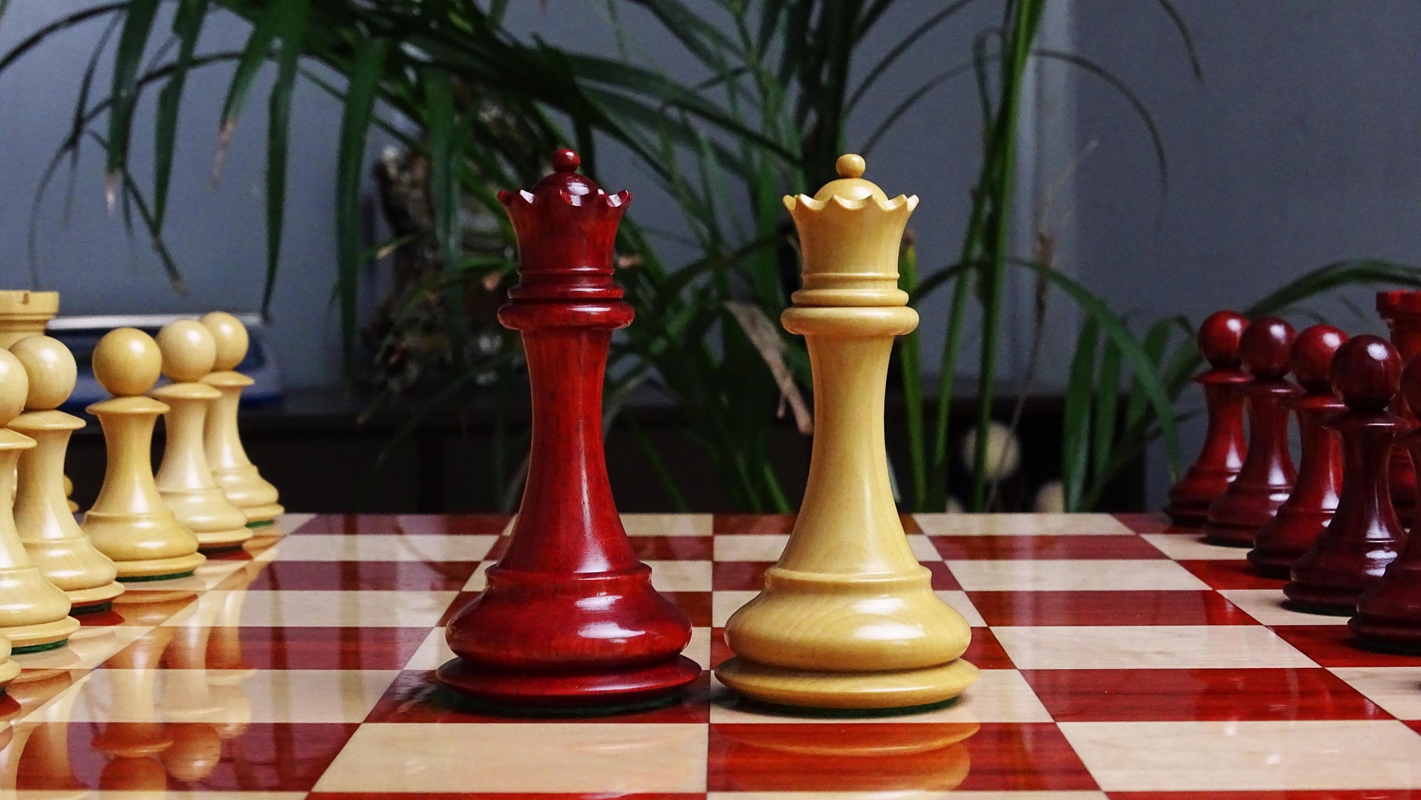 The 4.4 Inch Luxury Imperial Collector Series Artisan Chess Pieces Triple Weighted in Padauk Wood and Boxwood - 1800 GMS