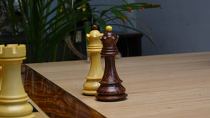 1959 World Chess Championship Russian Zagreb Weighted 3.8" Chess Pieces in Sheesham / Natural Boxwood - 1300 Grams Weight