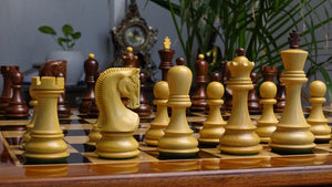 1959 World Chess Championship Russian Zagreb Weighted 3.8" Chess Pieces in Sheesham / Natural Boxwood - 1300 Grams Weight