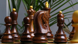 1959 World Chess Championship Russian Zagreb Weighted 3.8" Chess Pieces in Sheesham / Natural Boxwood - 1300 Grams Weight