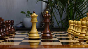 1959 World Chess Championship Russian Zagreb Weighted 3.8" Chess Pieces in Sheesham / Natural Boxwood - 1300 Grams Weight