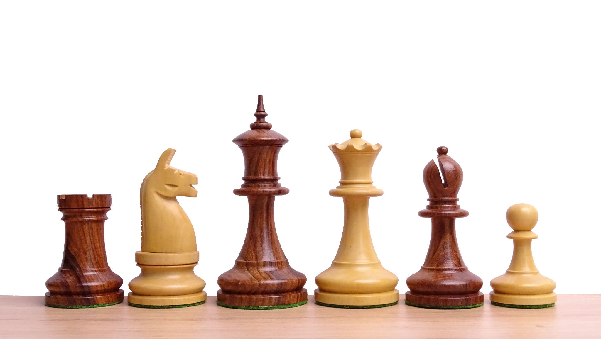 1904 Reproduced American Chess Company's Tournament 3.8 Inch Chess Pieces in Sheesham & Natural Boxwood - 1000 Grams Weight