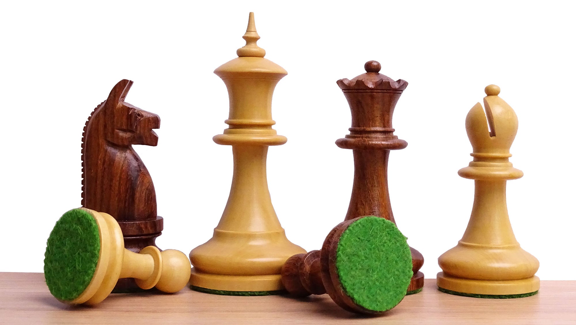 1904 Reproduced American Chess Company's Tournament 3.8 Inch Chess Pieces in Sheesham & Natural Boxwood - 1000 Grams Weight