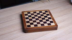 12-Inch Travel Magnetic Chess Set with Drawer in Matte Finish - Indian Rosewood with Extra Queens