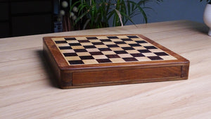 12-Inch Travel Magnetic Chess Set with Drawer in Matte Finish - Indian Rosewood with Extra Queens