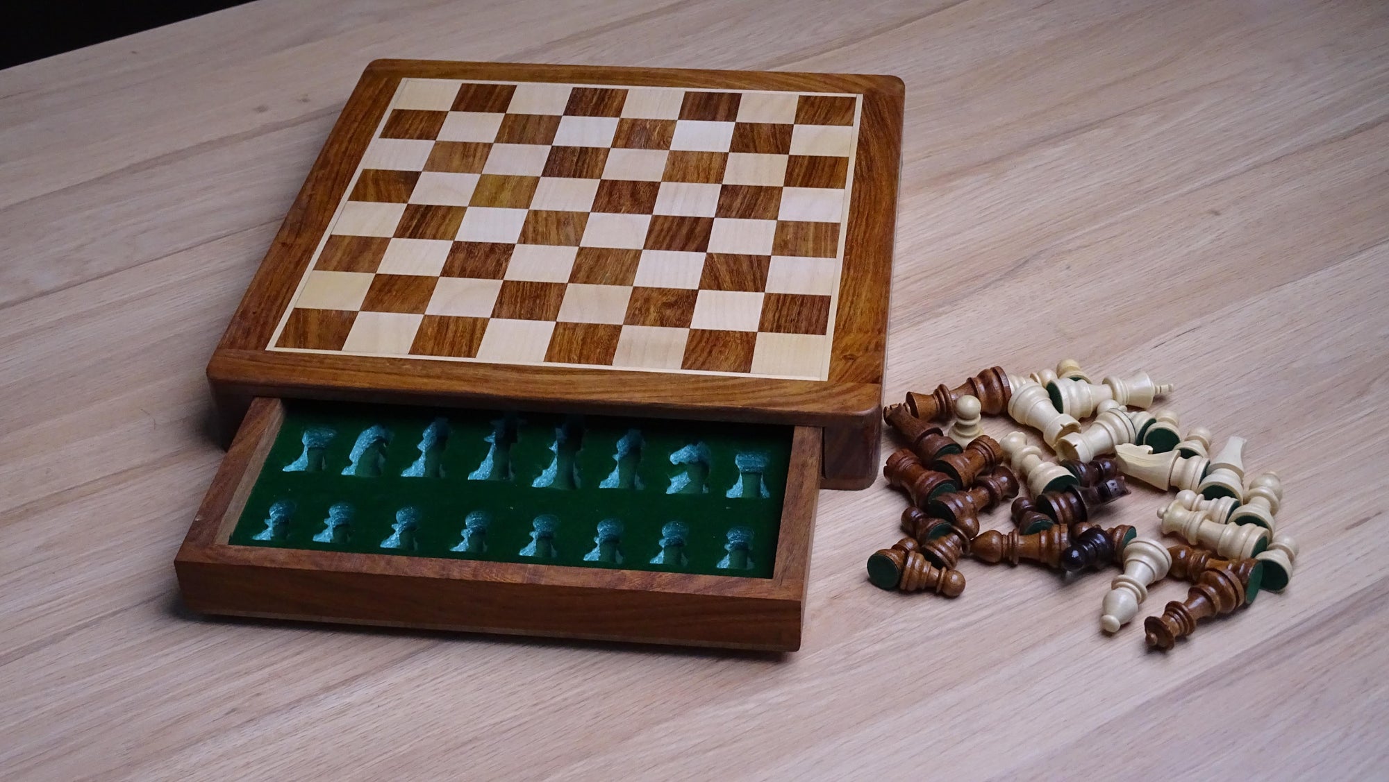 Drawer Storage 12-Inch Travel Magnetic Chess Set in Matte Finish - Sheesham Wood w/ Extra Queens