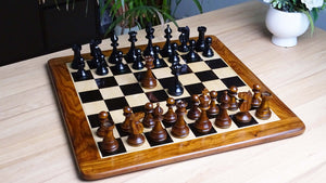 The 1973 Philippines Repro International Tournament Chess Pieces in 4.2 Inch King Ebonized & Distressed Antique - 1350 Grams