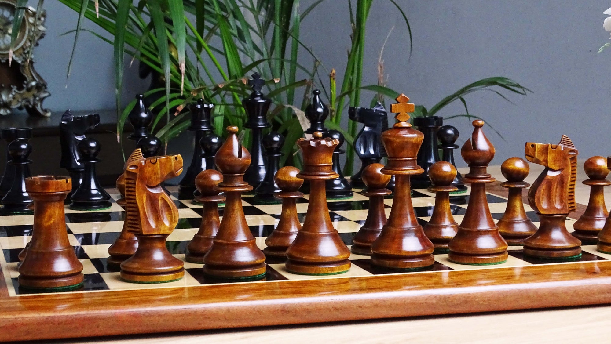 The 1973 Philippines Repro International Tournament Chess Pieces in 4.2 Inch King Ebonized & Distressed Antique - 1350 Grams