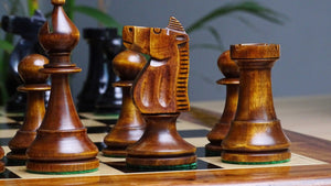 The 1973 Philippines Repro International Tournament Chess Pieces in 4.2 Inch King Ebonized & Distressed Antique - 1350 Grams