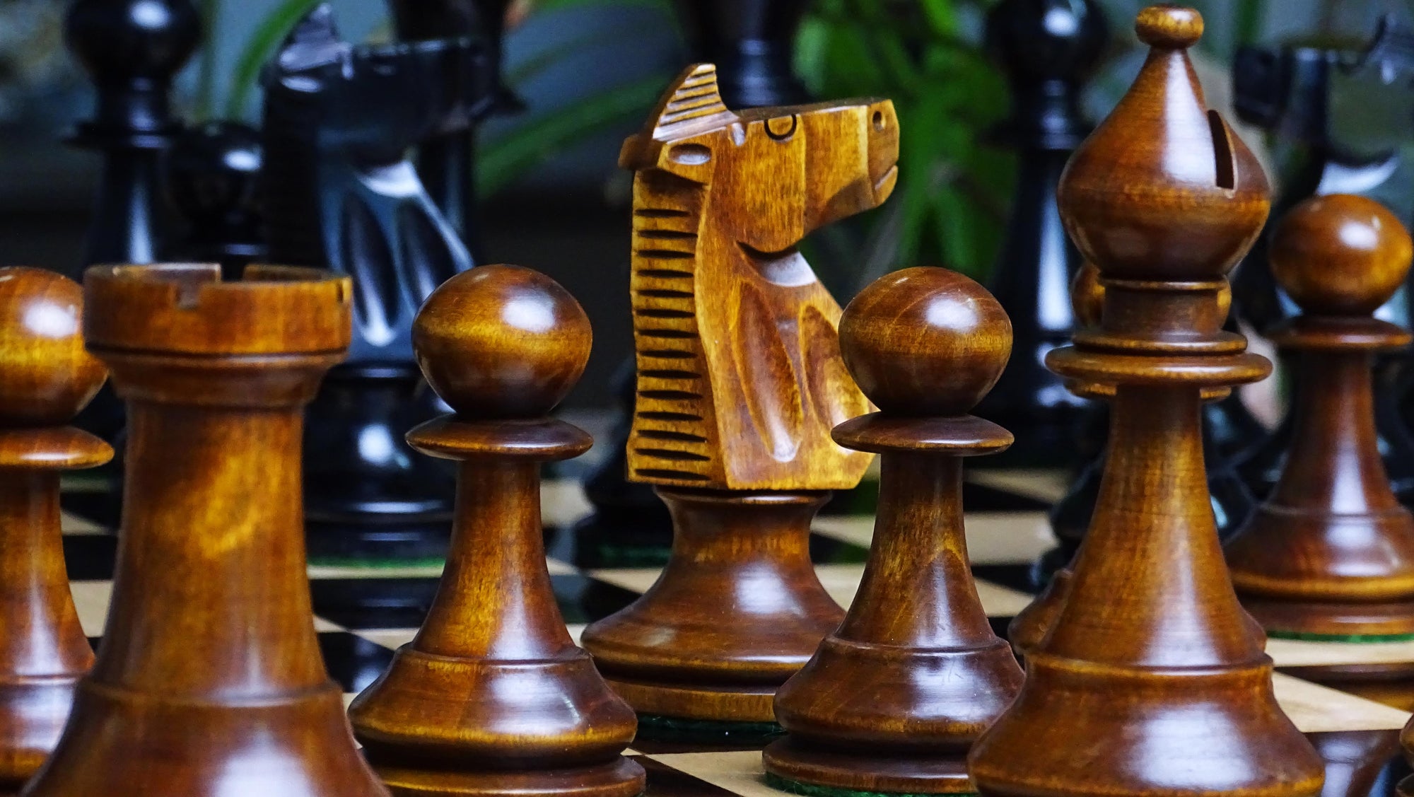 The 1973 Philippines Repro International Tournament Chess Pieces in 4.2 Inch King Ebonized & Distressed Antique - 1350 Grams