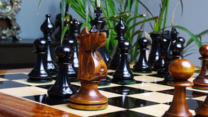 The 1973 Philippines Repro International Tournament Chess Pieces in 4.2 Inch King Ebonized & Distressed Antique - 1350 Grams