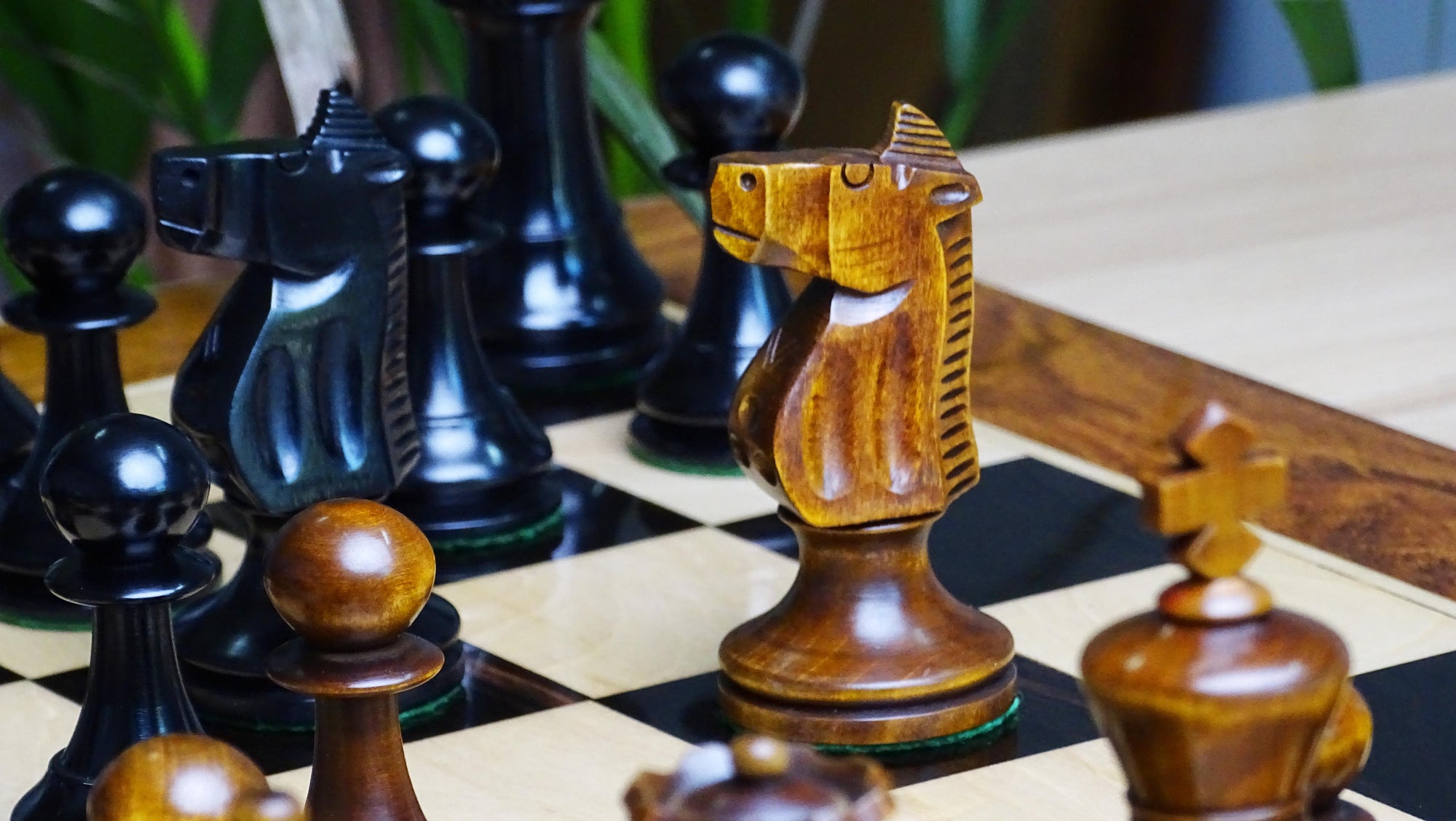 The 1973 Philippines Repro International Tournament Chess Pieces in 4.2 Inch King Ebonized & Distressed Antique - 1350 Grams