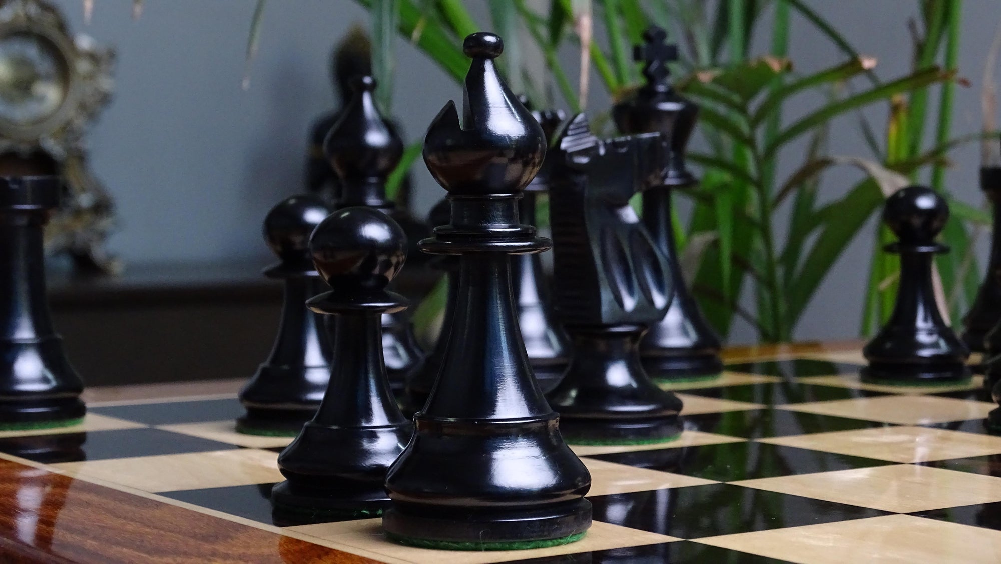 The 1973 Philippines Repro International Tournament Chess Pieces in 4.2 Inch King Ebonized & Distressed Antique - 1350 Grams