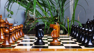 The 1973 Philippines Repro International Tournament Chess Pieces in 4.2 Inch King Ebonized & Distressed Antique - 1350 Grams