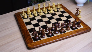 1904 Reproduced American Chess Company's Tournament 3.8 Inch Chess Pieces in Sheesham & Natural Boxwood - 1000 Grams Weight