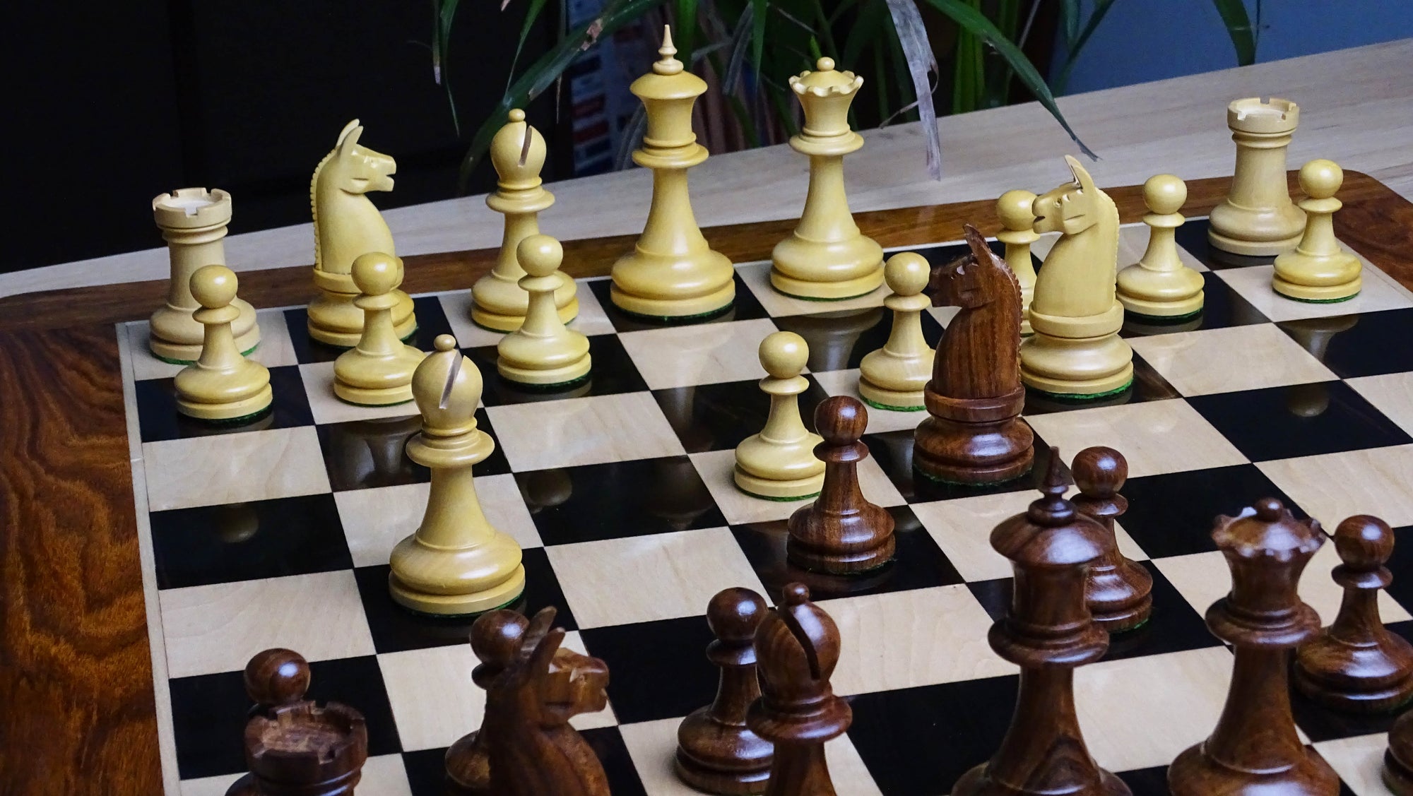 1904 Reproduced American Chess Company's Tournament 3.8 Inch Chess Pieces in Sheesham & Natural Boxwood - 1000 Grams Weight