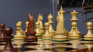 1904 Reproduced American Chess Company's Tournament 3.8 Inch Chess Pieces in Sheesham & Natural Boxwood - 1000 Grams Weight