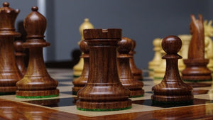 1904 Reproduced American Chess Company's Tournament 3.8 Inch Chess Pieces in Sheesham & Natural Boxwood - 1000 Grams Weight