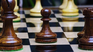 1904 Reproduced American Chess Company's Tournament 3.8 Inch Chess Pieces in Sheesham & Natural Boxwood - 1000 Grams Weight