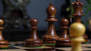 1904 Reproduced American Chess Company's Tournament 3.8 Inch Chess Pieces in Sheesham & Natural Boxwood - 1000 Grams Weight