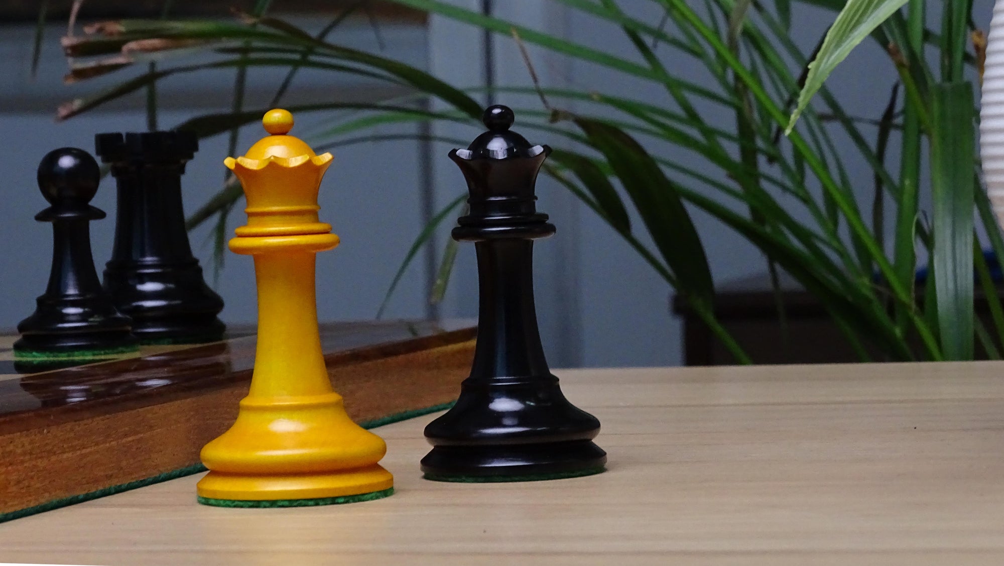 Circa 1887 Turner Teich Soviet-Staunton Style Weighted 4" Chess Pieces in Ebony & Golden Antique Boxwood - 1700 Grams Weight