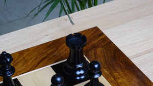 Circa 1887 Turner Teich Soviet-Staunton Style Weighted 4" Chess Pieces in Ebony & Golden Antique Boxwood - 1700 Grams Weight