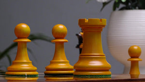 Circa 1887 Turner Teich Soviet-Staunton Style Weighted 4" Chess Pieces in Ebony & Golden Antique Boxwood - 1700 Grams Weight