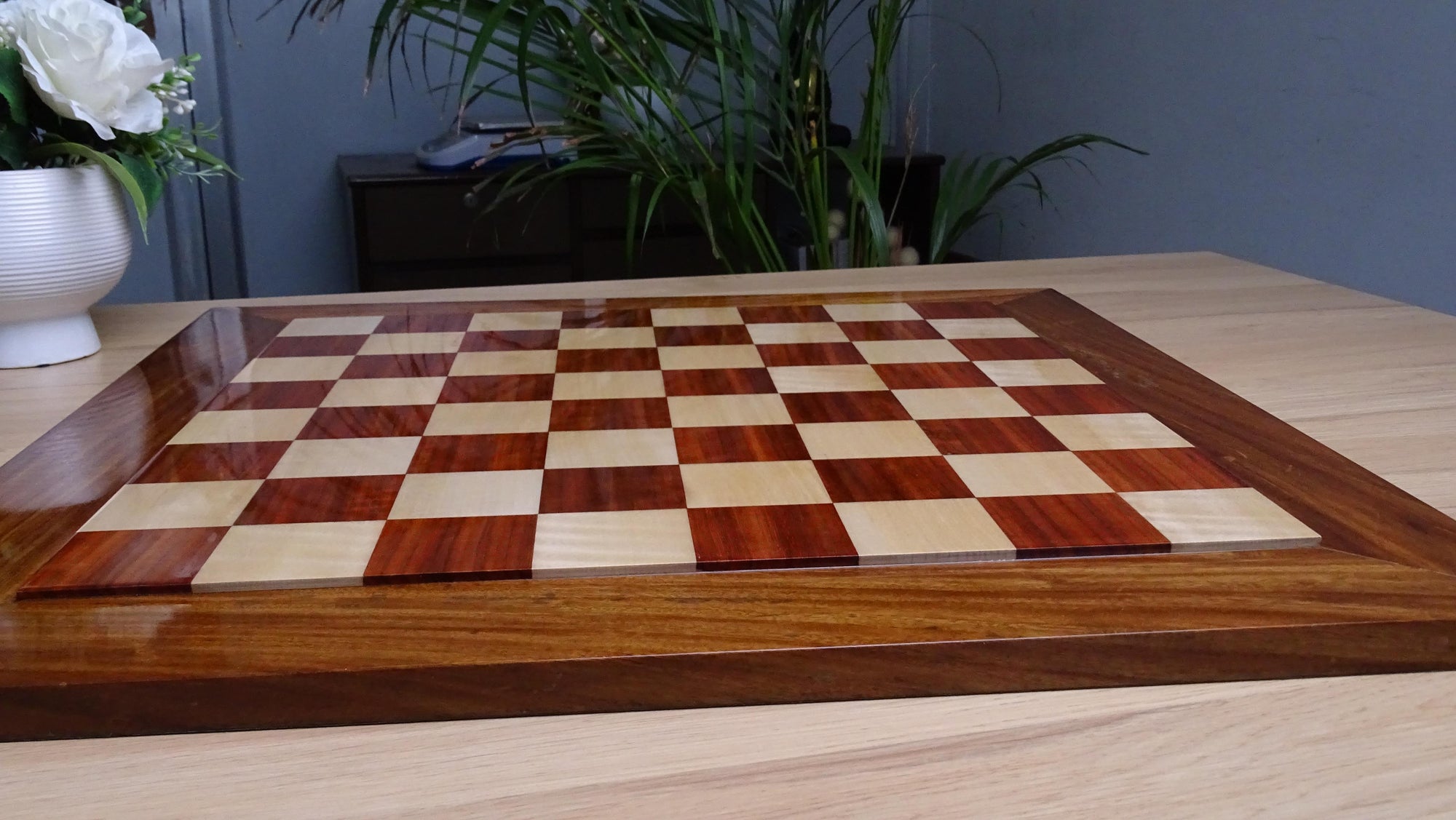 Solid Wooden Indian Chess Board in African Padauk Wood & Maple Wood with Sheesham Wood Border 23" - 58 mm Square