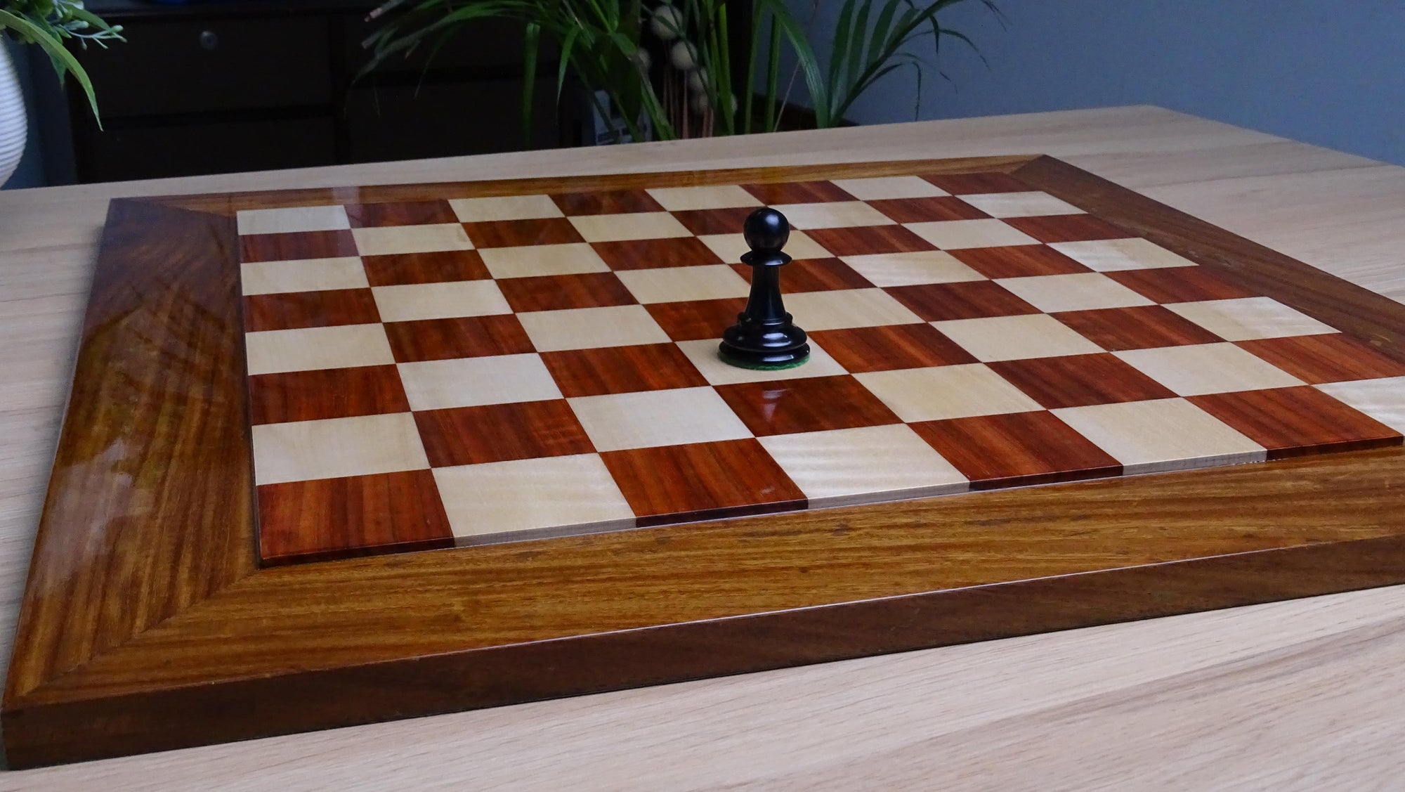 Solid Wooden Indian Chess Board in African Padauk Wood & Maple Wood with Sheesham Wood Border 23" - 58 mm Square