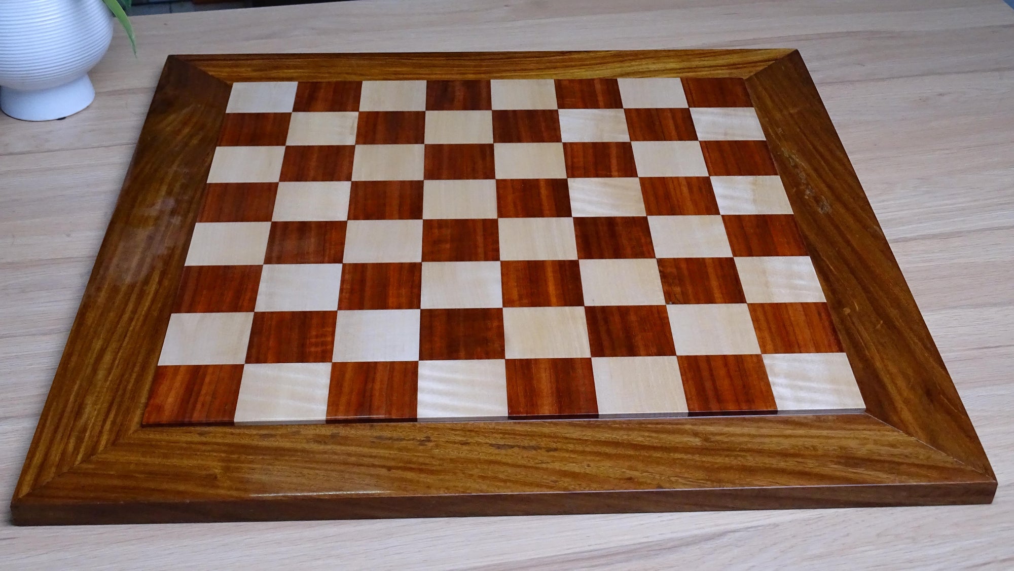 Solid Wooden Indian Chess Board in African Padauk Wood & Maple Wood with Sheesham Wood Border 23" - 58 mm Square